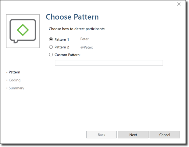 Figure 3. Select the pattern you followed for identifying participants (in ATLAS.ti 8 Windows)